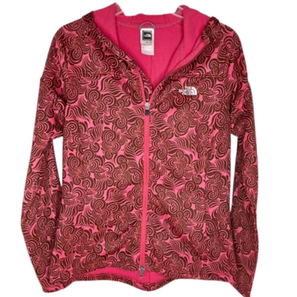 The North Face Swirly Clouds Full Zip Stretch Hooded Jacket - Pink/Brown - M - Picture 1 of 14